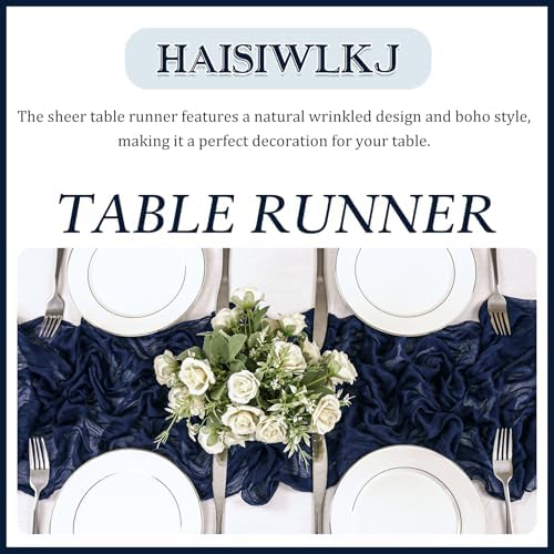4 Pack 120 Inch Navy Blue Cheesecloth Table Runner Boho Rustic Gauze Sheer Romantic 10 FT Long Cheese Cloth Table Runner for Bridal Baby Shower Wedding Party Birthday Holiday Home Easter Decor