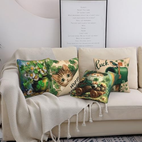 St. Patrick's Day Throw Pillow Covers Set of 4 Decorative Soft Double Sided Print Pillow Case Farmhouse Home Decor for Living Room Sofa Couch 18x18