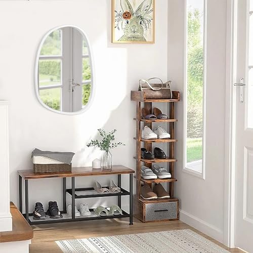 Asymmetrical Mirror Irregular Wall Mirror Oval Wood Frame Wall Mirror for Bathroom Wall Mirrors Decorative for Bedroom Living Room Entryway Hallway Unique Hanging Mirror White
