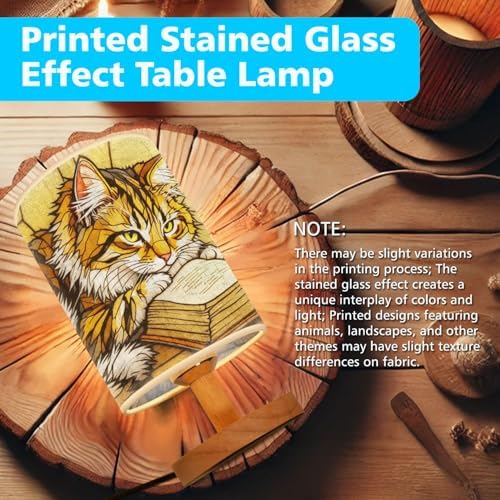 Cat & Book Table Lamp LED 3-Color Pressed Bedside, Cat & Book Shade Lamp with Wood Base for Bedroom Living Room Desk Office TL01
