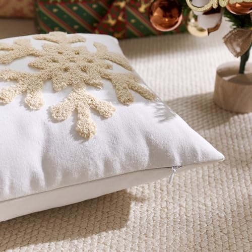 White Christmas Pillow Covers 12x20 Inch Embroidery Snowflake Xmas Decorative Lumbar Throw Pillow Cover Winter Holiday Pillow Case Cushion Cases for Sofa Couch Living Room Decorations