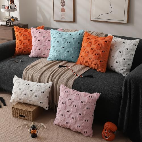 DFXSZ Halloween Pillow Covers 18x18 inch 2Pcs Blue Ghost Halloween Decor