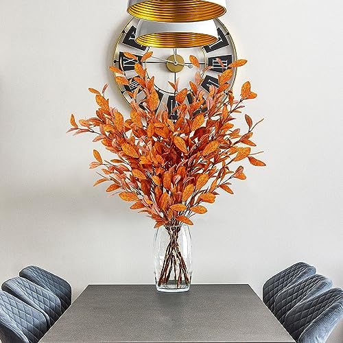 Sggvecsy 6 Pcs Artificial Fall Eucalyptus Stems Fall Eucalyptus Leaves Silk Autumn Leaf Branches Fall Decorations for Home Vase Thanksgiving Table Centerpieces Harvest Festival Decor (Orange)