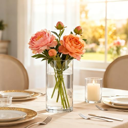12pcs Thick Glass Cylinder Vase, 6 Inch Clear Glass Flower Vases | Floating Candle Holders for Centerpieces,Cylinder Vases Bulk Weighted Base for Wedding, Home & Dining Table Décor Gift