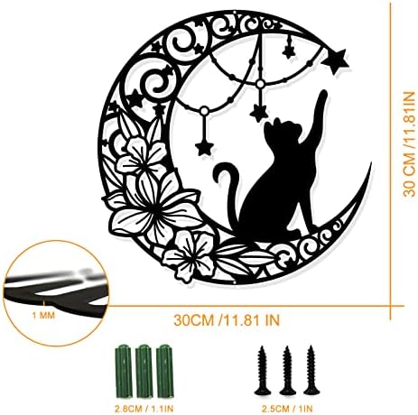 NBEADS Cat Metal Wall Art Decor, 11.8" Moon and Cat Black Wall Hanging Decor Silhouette Wall Art for Home Bedroom Living Room Bathroom Kitchen Office Garden Hotel Wall Decoration