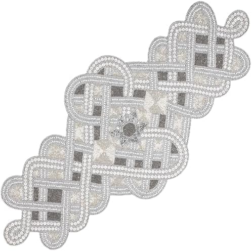 Handmade Beaded Table Runner 13 x 36 Inch, Grey Silver Decorative Glass Bead Table Runner with Polyester Back, Elegant Dining Table Centerpiece for Coffee, Wedding, Holiday & Farmhouse Home Décor
