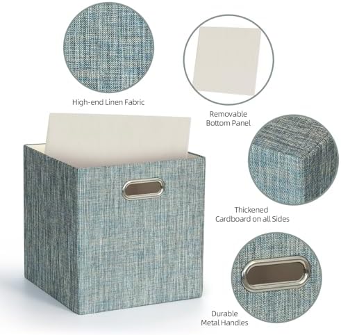 Posprica Storage Basket Bins,13×13×13 Foldable Storage Boxes Fabric Drawer Cubes for Closet Shelf Cabinet Bookcase - Set of 4,Teal