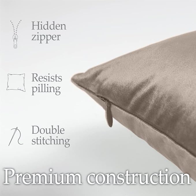 lalaLOOM Velvet Throw Pillow Covers, Set of 2, 20x20 Taupe