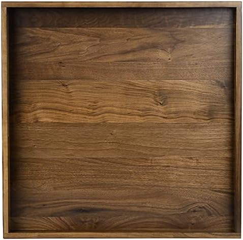 19" Square Handmade M-Large Black Walnut Ottoman Tray with Handle