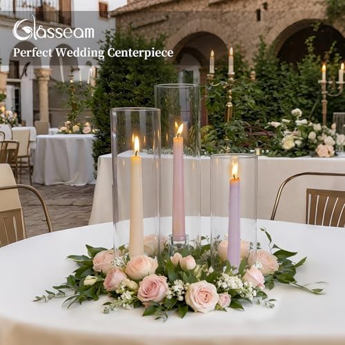 Glasseam Hurricane Taper Candle Holders: 3 Pcs Glass Candlestick for Table