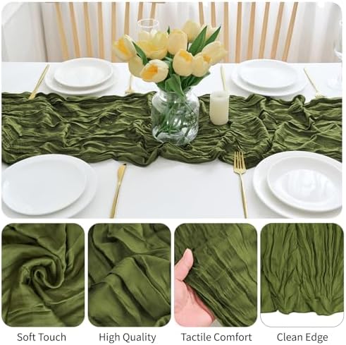 8 Pack Olive Green Cheesecloth Table Runner 21.5 x 120 Inches Boho Gauze Table Runners 10FT Long Cheese Cloth Table Runner for Bridal Shower Baby Shower Birthday Party Wedding Decor
