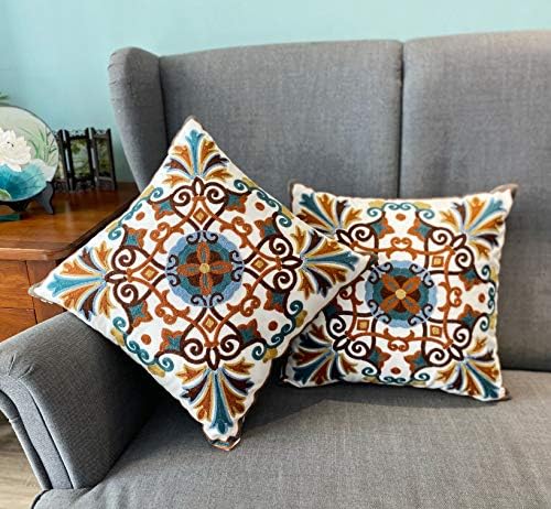 Boho Throw Pillow Covers 18x18 Summer Decor Pillowcases Modern Embroidered Cushion for Outdoor Couch Sofa Living Room Farmhouse Picnic 2 Pcs