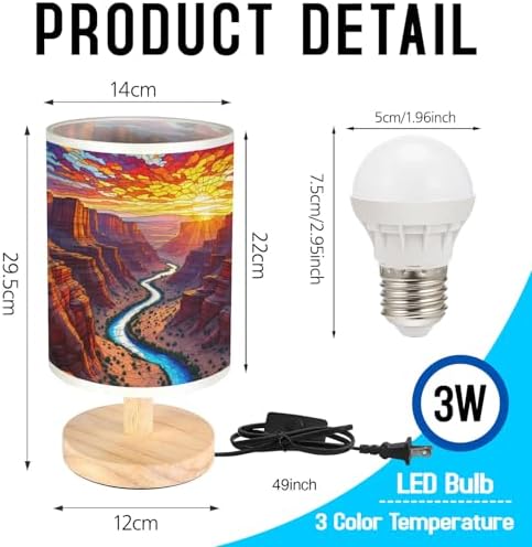 Red Canyon in The Wild West Table Lamp LED 3-Color Pressed Bedside, Red Canyon in The Wild West Shade Lamp with Wood Base for Bedroom Living Room Desk Office TL01