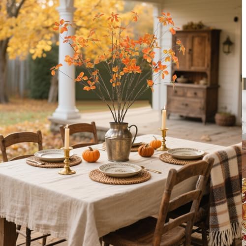 6Pcs 40'' Fall Artificial Branches Faux Autumn Stems Fall Plant Branches Ficus Twig Leaves Fall Eucalyptus Branches for Autumn Thanksgiving Home Office Wedding Vase Fillers DIY Craft Decors