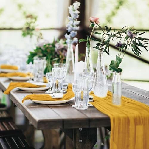 10 Pack Cheesecloth Table Runner 17 x 108 Inch, Gold