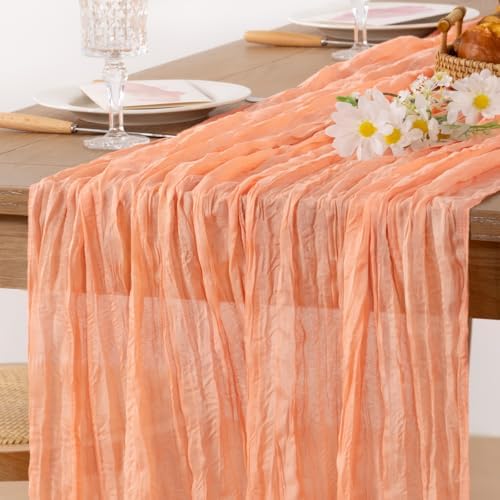 2 Pack Peach Pink Cheesecloth Table Runner 10ft Coral Sheer Gauze Decor