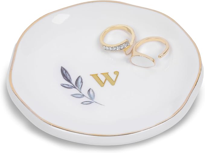 Personalized Ceramic Ring Dish, Initial Jewelry Tray for Rings, Earrings, Necklaces & Bracelets, Gift for Engagements, Birthdays, Holidays, Mom, Sister, Bridesmaid, Bride-to-Be, 4" Ring Plate