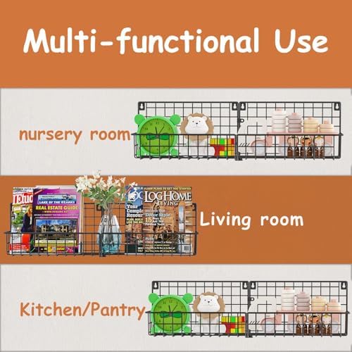 X-cosrack 24 Inch Wall Mounted Kids Bookshelf, Floating Metal Book Shelves for Kids Nursery Toddler Classroom, Hanging Book Shelf Organizer for Room Decor, Black, Set of 4