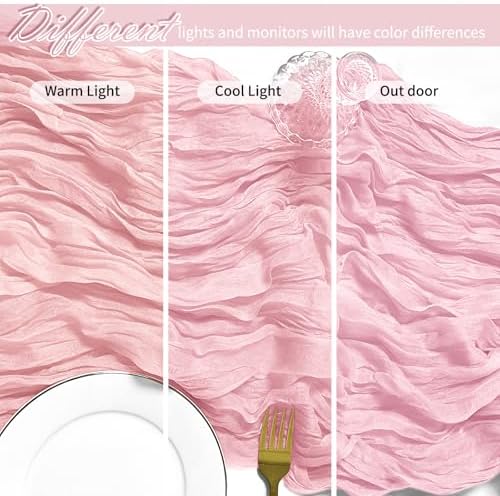 12 Pack Light Pink Cheesecloth Table Runner 17 x 108 Inch Gauze Table Runner Fabric Semi Sheer Cheese Cloth Table Decor Bulk for Rustic Romantic Wedding Baby Shower Table Decoration