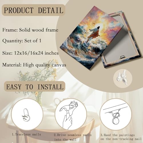 Jesus Walking On Water Wall Art Christian Prints Wall Decor Jesus Christian Canvas Painting Religious Spiritual Beliefs Prints Artwork for Church Bedroom Living Room Office Ready to Hang 16x24 Inch