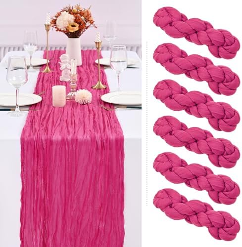 6 Pack Hot Pink Cheesecloth Table Runner, Extra Wide 35x120 Inch