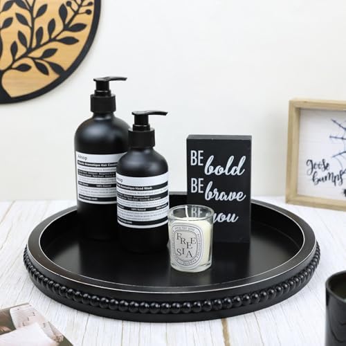 Hrastany Black Round Wood Decorative Ottoman Tray for Coffee Table