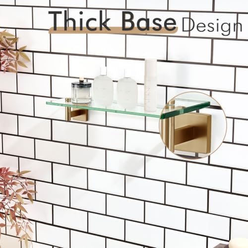 KOKOSIRI Wall Shelves Bathroom Hardware Tempered Glass Floating Shelf Hanging Rack Storage/Room Decor 20-Inch Champagne Bronze 2 Pack B1105CPG-L20-P2