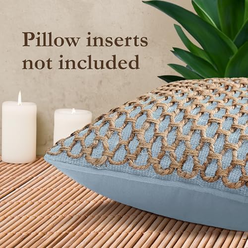 Boho Living Jada Decorative Throw, (2) 20" x 20" Pillow Covers, Light Blue 2 Count