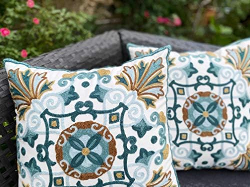 Farmhouse Embroidered Throw Pillow Covers Summer Decorative Pillowcases 18x18 Cushion for Couch Sofa Living Room Patio Car Picnic 2 Pcs