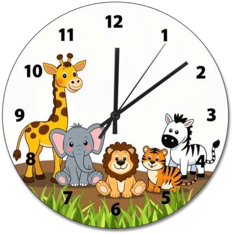 Cute Jungle Baby Animal Wall Clock for Kids Funny Nursery Wood Clock