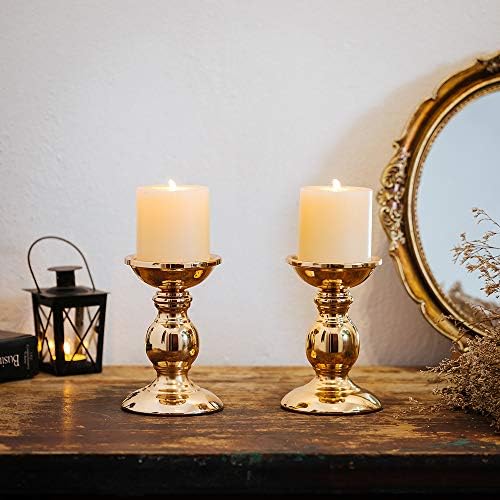Nuptio Pillar Candle Holders, Wedding Centerpieces Metal Candle Holder Candles Stand Decoration Ideal for Weddings Special Events Parties Living Room (10 x S, Gold)