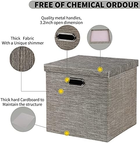 Posprica Storage Bins with Lids,13×13×13 Foldable Storage Cube Baskets Boxes Fabric Drawers for Closet Shelf Cabinet Bookcase,Set of 4,Coffee