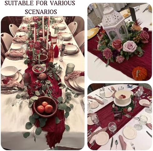 2 Pack 120 Inch Burgundy Cheesecloth Table Runner Boho Rustic Gauze Sheer Romantic 10 FT Long Cheese Cloth Table Runner for Bridal Baby Shower Wedding Party Birthday Holiday Home Easter Decor