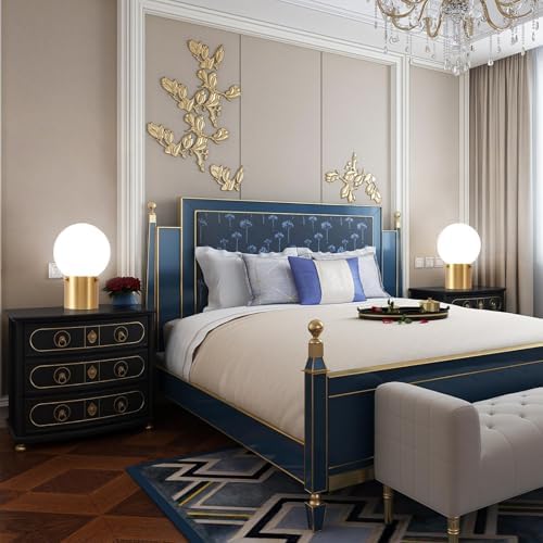 Somniferous Gold Table Lamps Set of 2, Small Bedside Lamps with Frosted Glass Globe Shade, Mid Century Modern Lamp, Nightstand Lamps for Bedroom Living Room Dorm, 7W LED Bulb Included