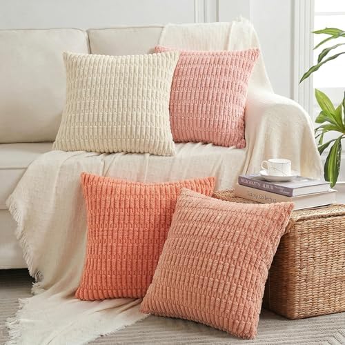 Fancy Homi 4 Packs Decorative Throw Pillow Covers for Living Room Couch Bed, Modern Farmhouse Boho Home Décor Accent Cushion Case, 20" x 20", Pink Series