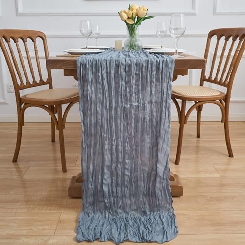 Asee'm 2pcs Cheesecloth Table Runner 120 Inches Dusty Blue Boho Gauze Cheese Cloth Runner 10FT Rustic Sheer Table Runners for Centerpiece Wedding Baby Shower Spring Easter Decoration