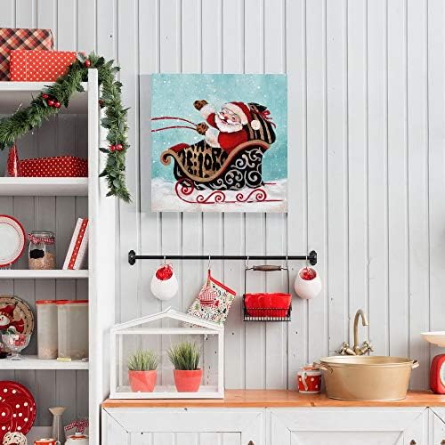 Renditions Gallery Xmas Canvas Wall Art Prints for Home Decor Santa riding Sliegh in Winter Snow Abstract Artowrk for Bedroom Dining Office Kitchen Decorations - 24"X24" LT05