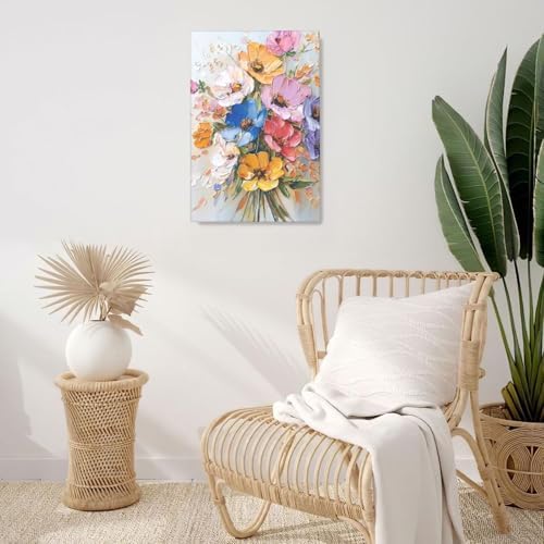 Crekviy Colorful Flower Wall Art Floral Wall Decor Country Wildflower Canvas Prints Painting Botanical Pictures Decoration for Bathroom Bedroom Living Room Framed Artwork Girls Gifts 16"x24"