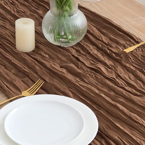 Asee'm 2pcs Brown Coffee Cheesecloth Table Runner 10FT Boho Rustic Fall