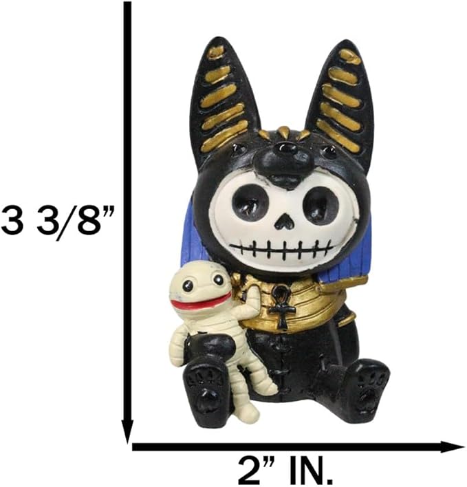 Ebros Furrybones Egyptian God of Afterlife Anubis Figurine Small 3.25" Furry Bones Skeleton Monster Collectible Decor Statue Gothic DOD Anpu Jackal with Mummy Friend Themed Decorative Sculpture