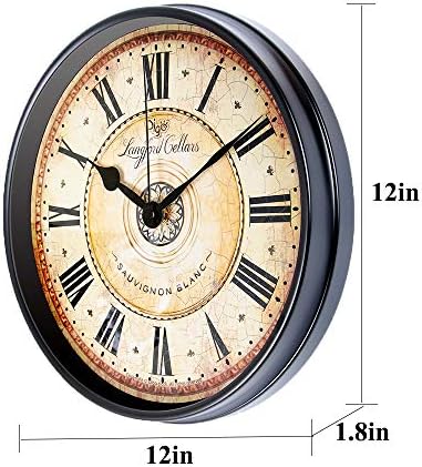 Justup 12 inch Metal Black Wall Clock European Style Retro Vintage Clock