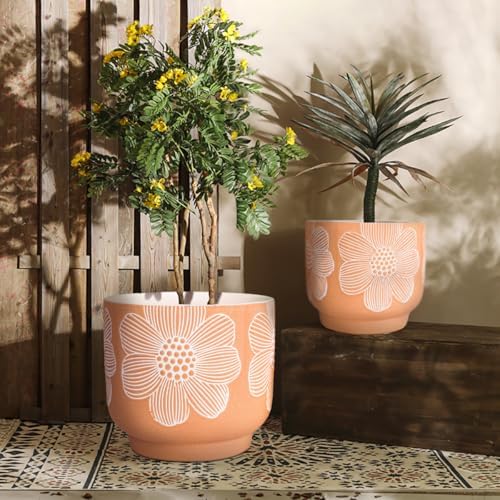Ceramic Plant Pots, 8+6 Inch, 2 Pcs Indoor Planters with Drainage Holes