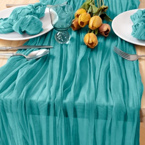 Teal Cheesecloth Table Runner 10ft Rustic Gauze Summer Decororations