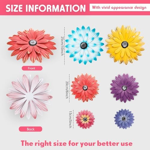 Zhehao 6 Pcs Metal Flower Wall Art Decor 5/8/10 Inch Sunflower Wall Decorations Hanging Outdoor Art Multicolored Handmade Metal Flowers Outdoor Decor(Classic Color)