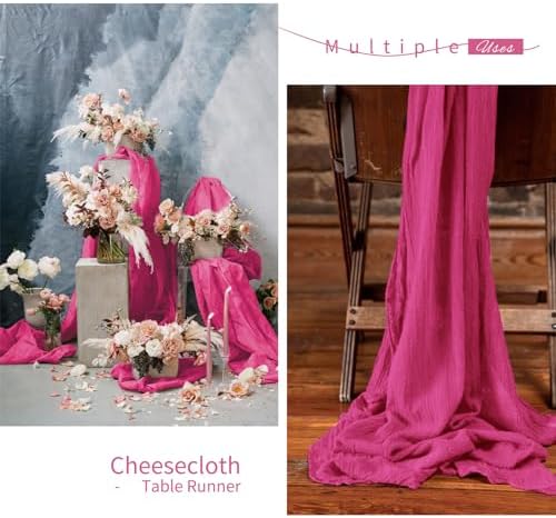 6 Pack Hot Pink Cheesecloth Table Runner, Extra Wide 35x120 Inch