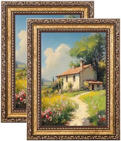 eletecpro 5x7 Vintage Picture Frame, Glass Cover, Bronze Gold, 2-Pack