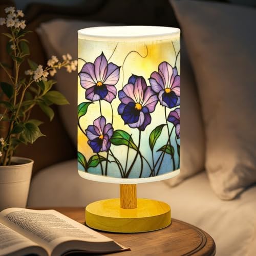 Violet Table Lamp LED 3-Color Pressed Bedside, Violet Shade Lamp with Wood Base for Bedroom Living Room Desk Office TL01
