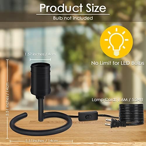 Bedside Table Lamp for Bedroom, 2PCS Small Industrial Desk Light Base E26, Black Vintage Lamp Holder with Plug in Cord On/Off Switch, Cute Nightstand Lamps for Living Room, Office Kid Reading(NO Bulb)