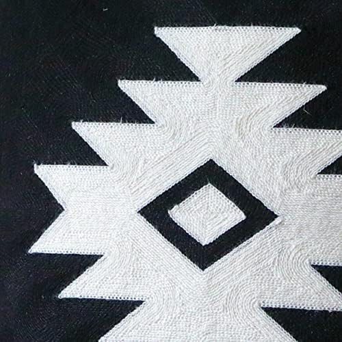 IKATYARN Black White Aztec Embroidery Throw Pillow Cover, Boho Tribal Geometric Pillowcase, Modern Farmhouse Cushion Case for Couch Sofa Bed, 16"x16"