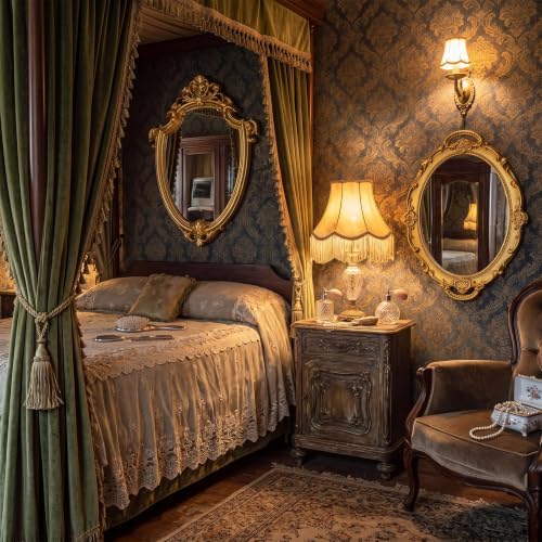 Beeveer 2 Pcs Vintage Gold Wall Mirror Set Luxury Gallery Wall Mirror Decorative Hanging Antique Decor for Living Room Entryway Wedding Bedroom Bathroom Victorian Decor (Classic,Gold)